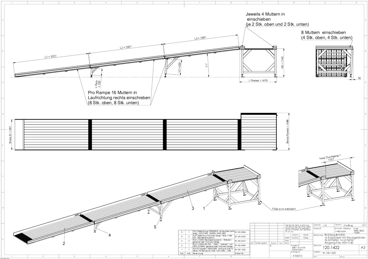 Podestrampe Länge: 4,5m Breite: 1,2m Tragfähigkeit: 400kg