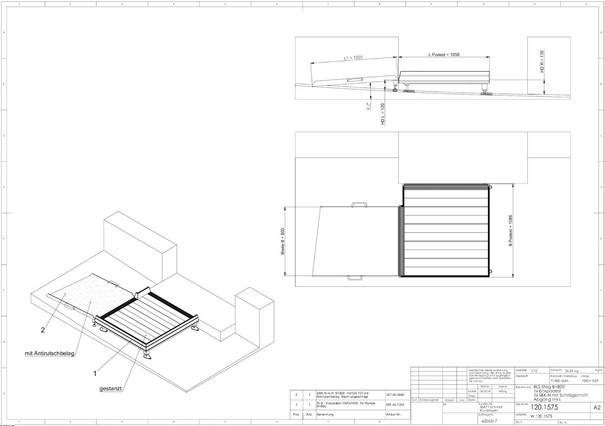 Podestrampe Länge: 3m Breite: 1m Tragfähigkeit: 400kg