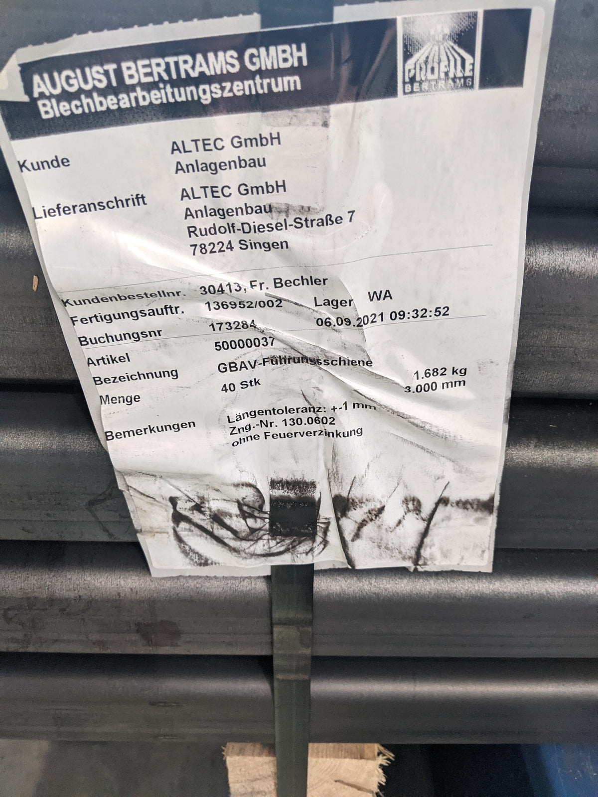 Ladebrücke Führungsschiene Walzblank 3m
