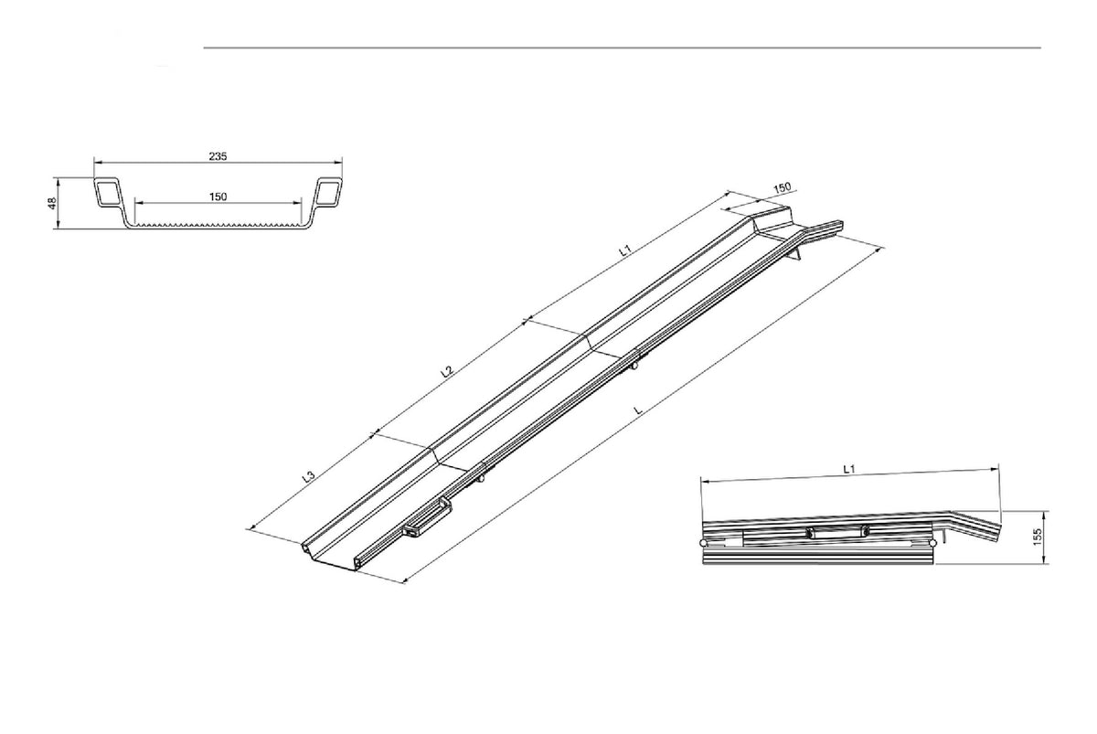 U-Schienenrampe | Faltbar | Länge: 3,525m | Tragfähigkeit: 250Kg