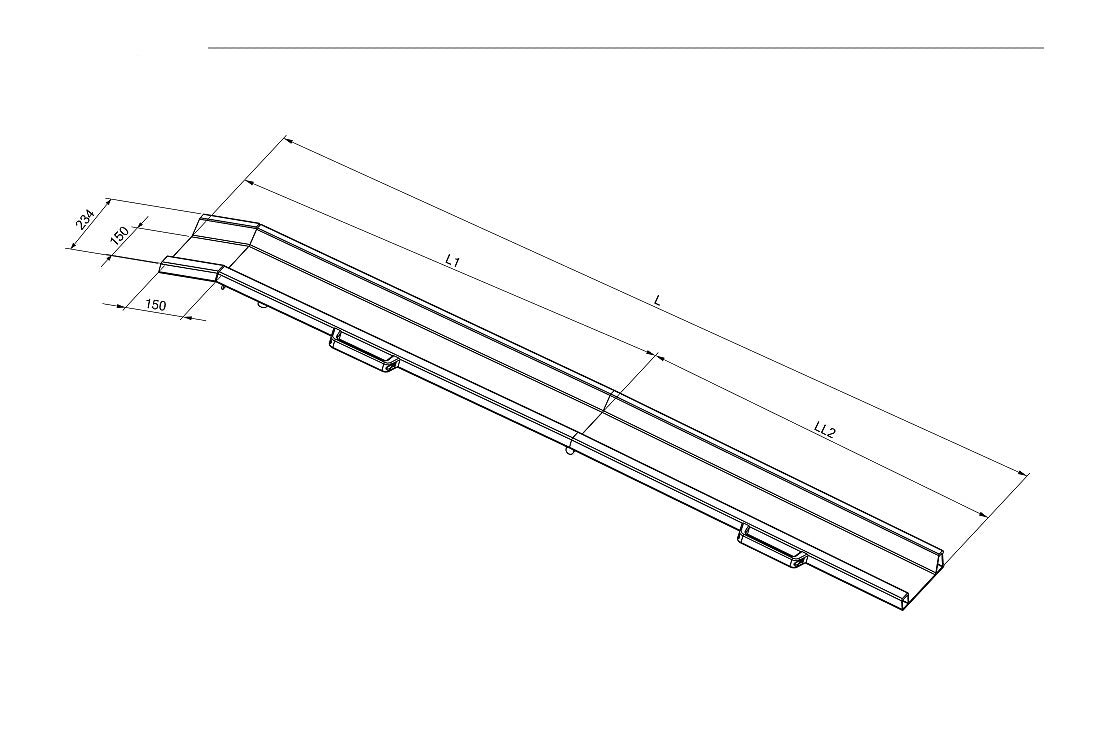 Rollstuhlschiene | Faltbar | Länge: 2,5m | Innenbreite: 0,15m | Tragfähigkeit: 380kg