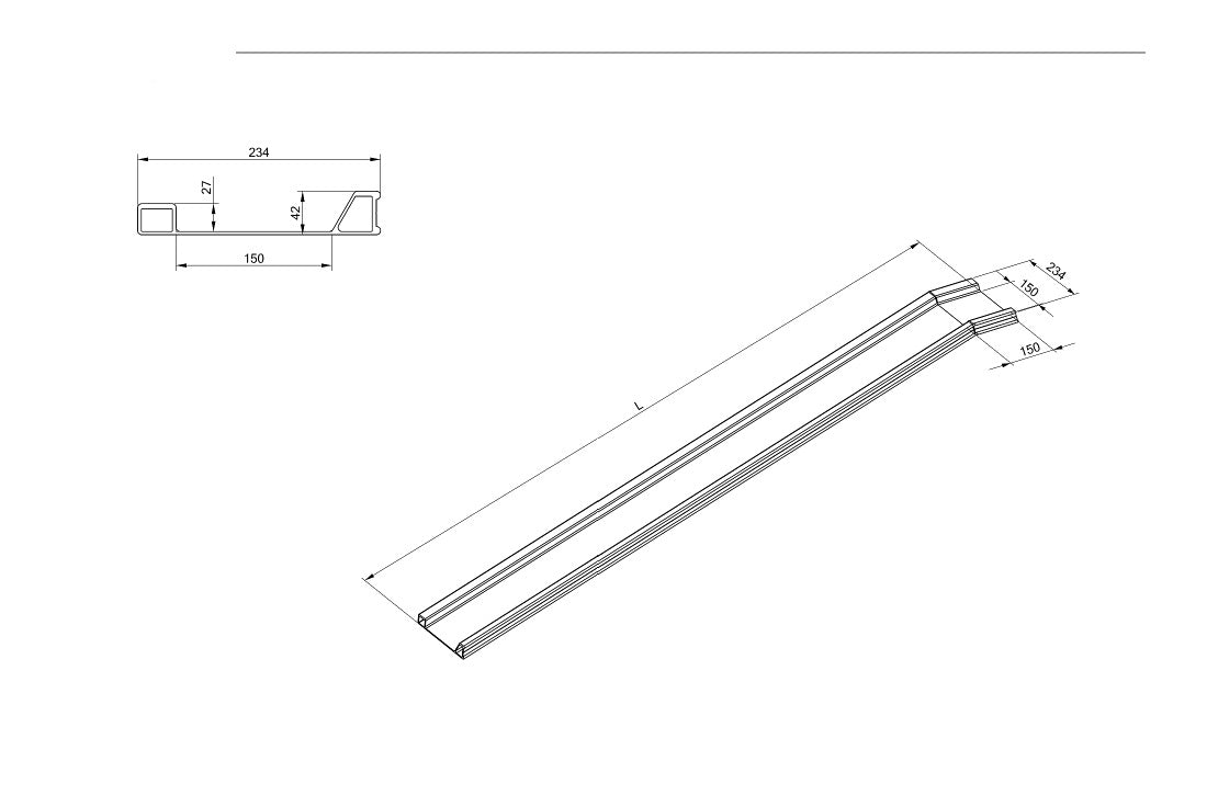 Rollstuhlschiene | Länge: 2,5m | Innenbreite: 0,15m | Tragfähigkeit: 380kg