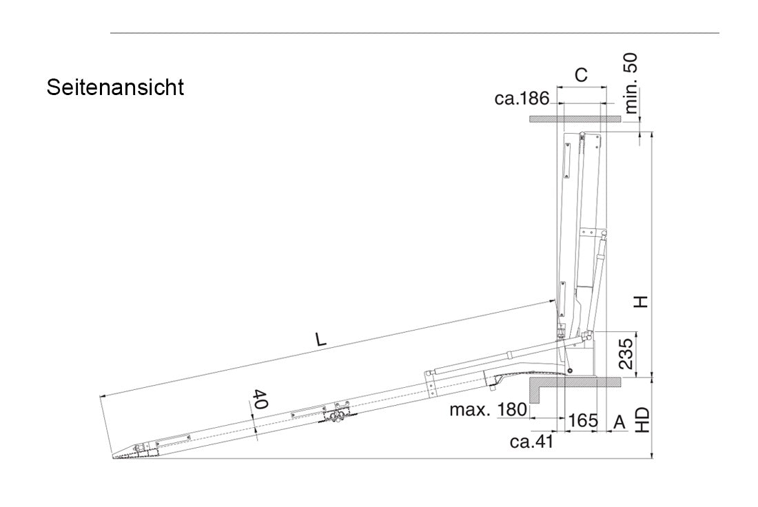 Einbauladerampe | Länge: 2,8m | Innenbreite: 0,8m